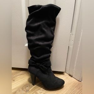Black mid-calf heeled boots